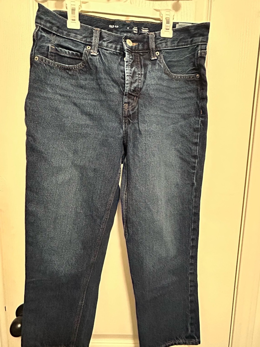 Old Navy Women's High Rise Sloughy Straight Button fly Jeans in Dark Blue Wash